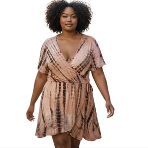 White Mark Women's Tie-Dye Faux Wrap Dress